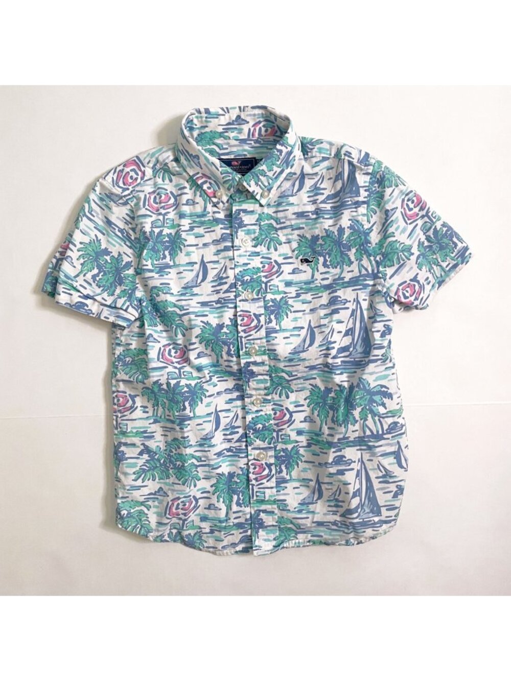 Vineyard Vines Boys Tropical Beach Print Shirt, Size 7